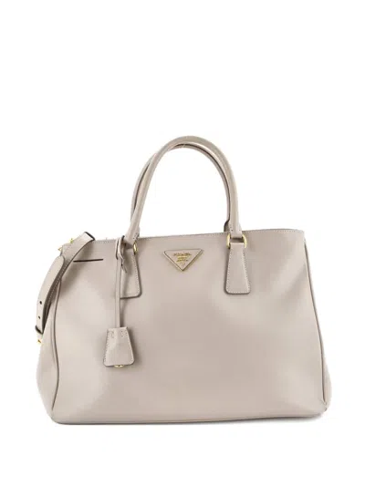 Pre-owned Prada Double Zip Lux Saffiano Leather Medium Tote Bag In Neutral