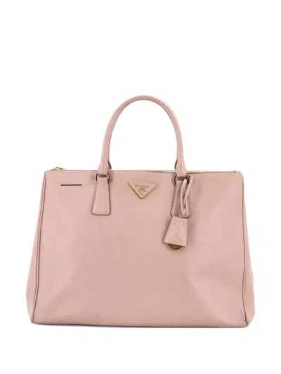 Pre-owned Prada Double Zip Lux Saffiano Leather Medium Tote Bag In Neutral