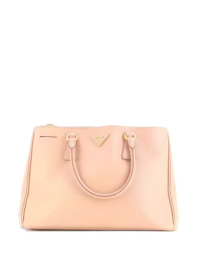 Pre-owned Prada Double Zip Lux Saffiano Leather Medium Tote Bag In Neutral