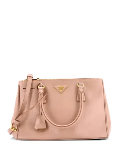Pre-owned Prada Double Zip Lux Saffiano Leather Medium Tote Bag In Neutral