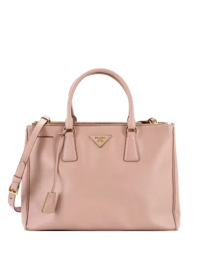 Pre-owned Prada Double Zip Lux Saffiano Leather Medium Tote Bag In Neutral
