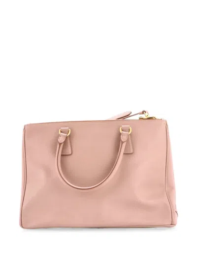 Pre-owned Prada Double Zip Lux Saffiano Leather Medium Tote Bag In Neutrals