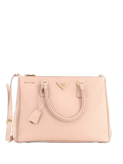Pre-owned Prada Double Zip Lux Saffiano Leather Medium Tote Bag In Neutrals