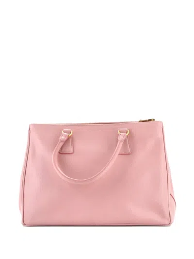 Pre-owned Prada Double Zip Lux Saffiano Leather Medium Tote Bag In Pink