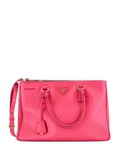 Pre-owned Prada Double Zip Lux Saffiano Leather Medium Tote Bag In Pink