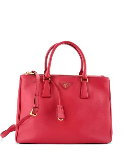 Pre-owned Prada Double Zip Lux Saffiano Leather Medium Tote Bag In Pink