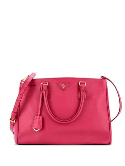 Pre-owned Prada Double Zip Lux Saffiano Leather Medium Tote Bag In Pink