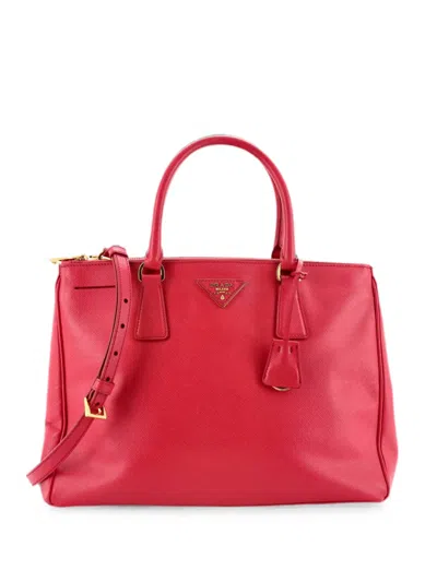 Pre-owned Prada Double Zip Lux Saffiano Leather Medium Tote Bag In Pink