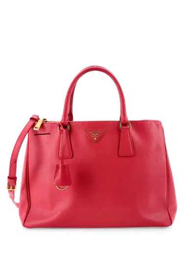 Pre-owned Prada Double Zip Lux Saffiano Leather Medium Tote Bag In Pink