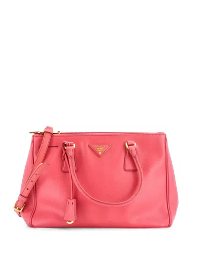 Pre-owned Prada Double Zip Lux Saffiano Leather Medium Tote Bag In Pink