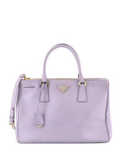 Pre-owned Prada Double Zip Lux Saffiano Leather Medium Tote Bag In Purple
