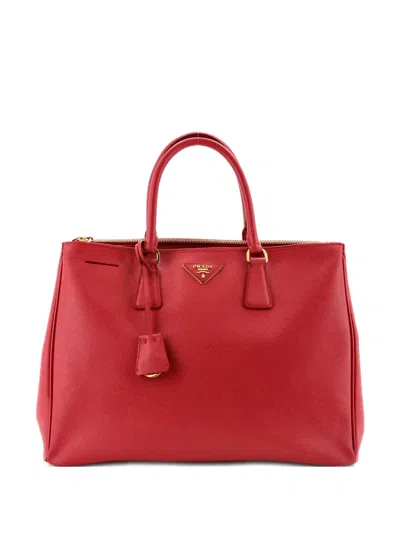Pre-owned Prada Double Zip Lux Saffiano Leather Medium Tote Bag In Red