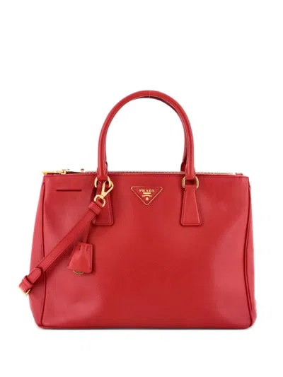 Pre-owned Prada Double Zip Lux Saffiano Leather Medium Tote Bag In Red