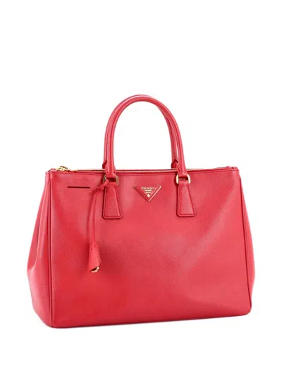 Pre-owned Prada Double Zip Lux Saffiano Leather Medium Tote Bag In Red