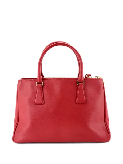 Pre-owned Prada Double Zip Lux Saffiano Leather Medium Tote Bag In Red