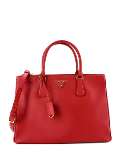 Pre-owned Prada Double Zip Lux Saffiano Leather Medium Tote Bag In Red