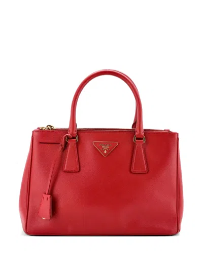Pre-owned Prada Double Zip Lux Saffiano Leather Medium Tote Bag In Red