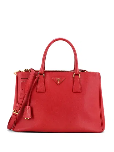 Pre-owned Prada Double Zip Lux Saffiano Leather Medium Tote Bag In Red