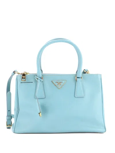 Pre-owned Prada Double Zip Lux Saffiano Leather Small Tote Bag In Blue