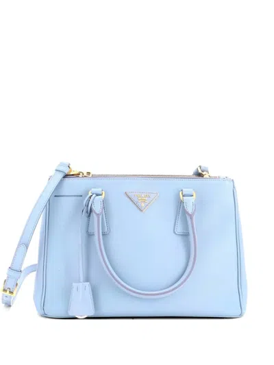 Pre-owned Prada Double Zip Lux Saffiano Leather Small Tote Bag In Blue