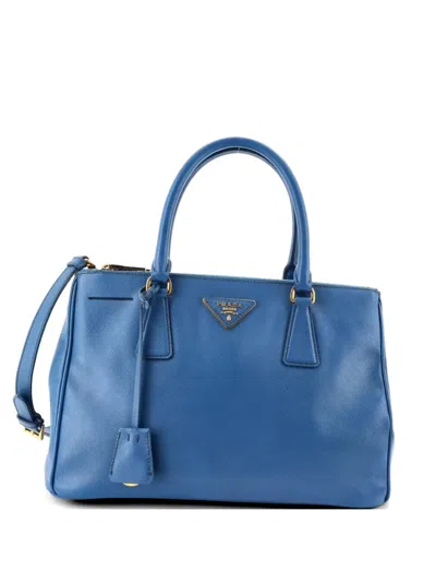 Pre-owned Prada Double Zip Lux Saffiano Leather Small Tote Bag In Blue