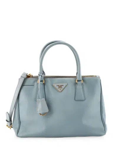 Pre-owned Prada Double Zip Lux Saffiano Leather Small Tote Bag In Blue