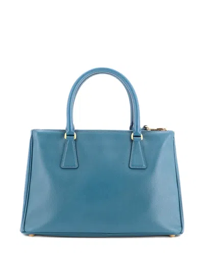 Pre-owned Prada Double Zip Lux Saffiano Leather Small Tote Bag In Green