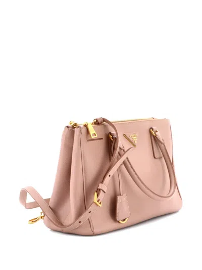 Pre-owned Prada Double Zip Lux Saffiano Leather Small Tote Bag In Neutral