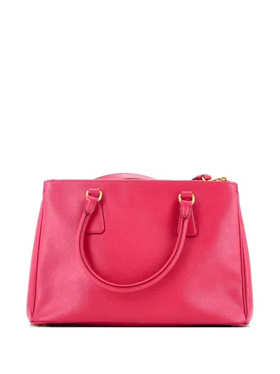 Pre-owned Prada Double Zip Lux Saffiano Leather Small Tote Bag In Pink