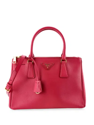 Pre-owned Prada Double Zip Lux Saffiano Leather Small Tote Bag In Pink