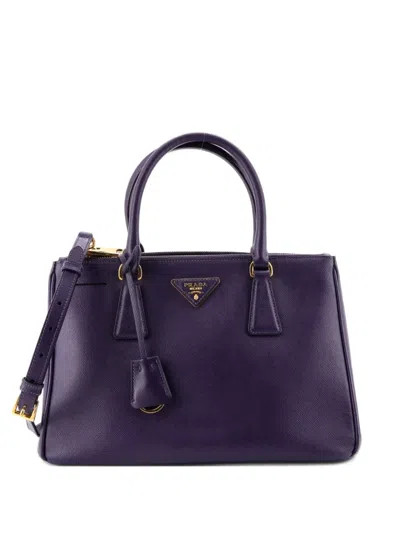 Pre-owned Prada Double Zip Lux Saffiano Leather Small Tote Bag In Purple