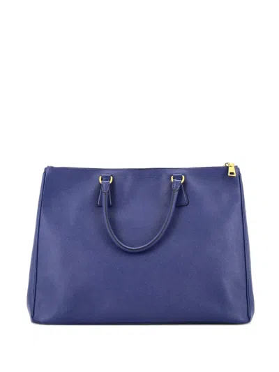 Pre-owned Prada Double Zip Lux Saffiano Leather Xl Tote Bag In Blue