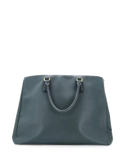 Pre-owned Prada Double Zip Lux Saffiano Leather Xl Tote Bag In Green