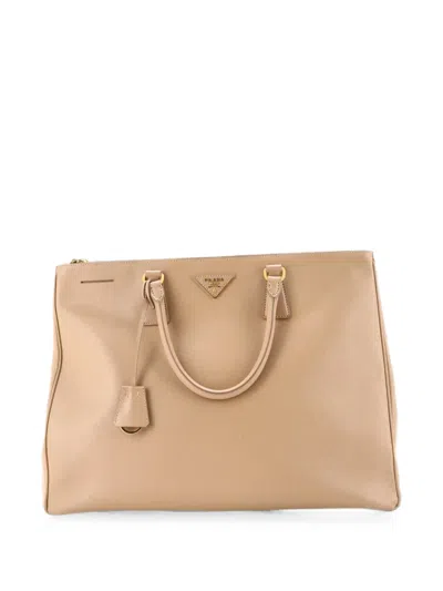 Pre-owned Prada Double Zip Lux Saffiano Leather Xl Tote Bag In Neutral