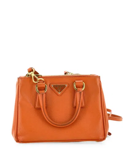 Pre-owned Prada Double Zip Lux Tote Saffiano Leather Mini Satchel In Orange