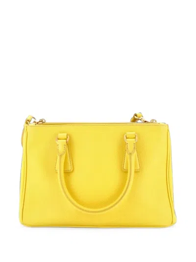 Pre-owned Prada Double Zip Lux Tote Saffiano Leather Mini Satchel In Yellow
