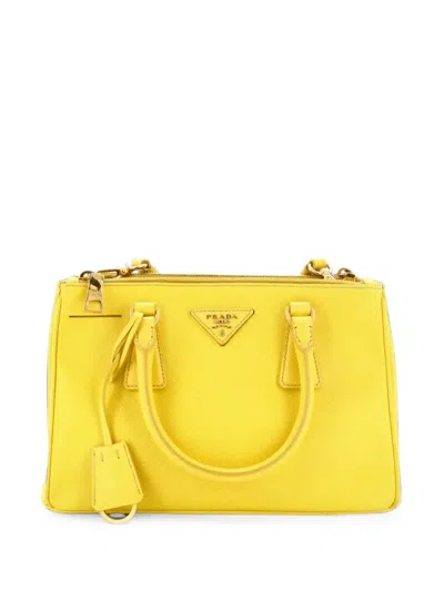 Pre-owned Prada Double Zip Lux Tote Saffiano Leather Mini Satchel In Yellow