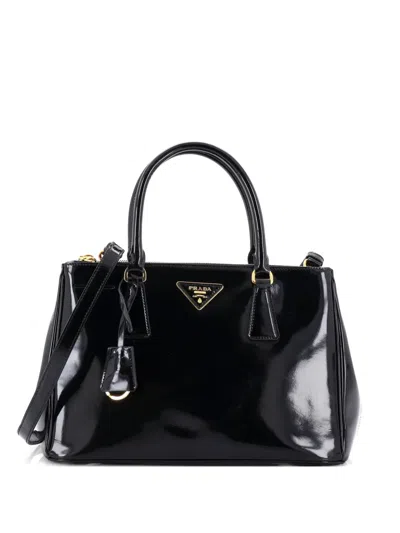 Pre-owned Prada Double Zip Lux Tote Spazzolato Leather Small Satchel In Black