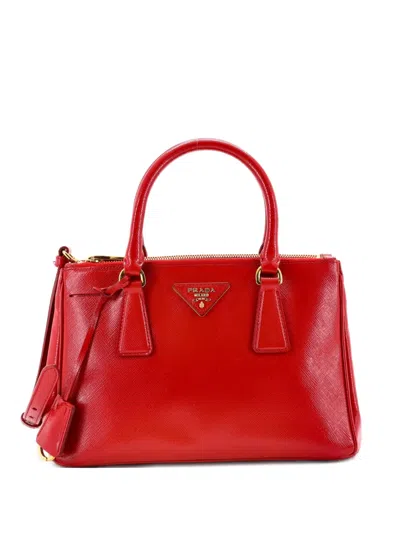 Pre-owned Prada Double Zip Lux Vernice Saffiano Leather Mini Tote Bag In Red