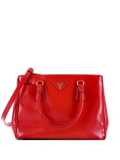 Pre-owned Prada Double Zip Lux Vernice Saffiano Leather Mini Tote Bag In Red
