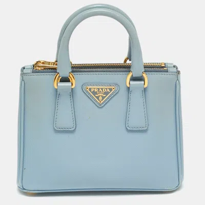Pre-owned Prada Double Zip Mini Light Blue Saffiano Lux Leather Tote
