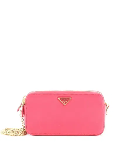 Pre-owned Prada Double Zip Wallet On Chain Crossbody Saffiano Leather Mini Clutch Bag In Pink