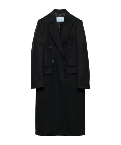 Prada Double-breasted Cashmere Coat In Black