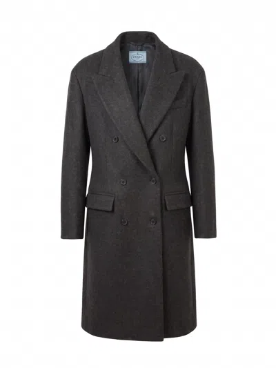 Prada Double-breasted Coat In Blue