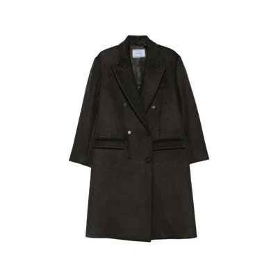 Prada Double-breasted Coat In Black