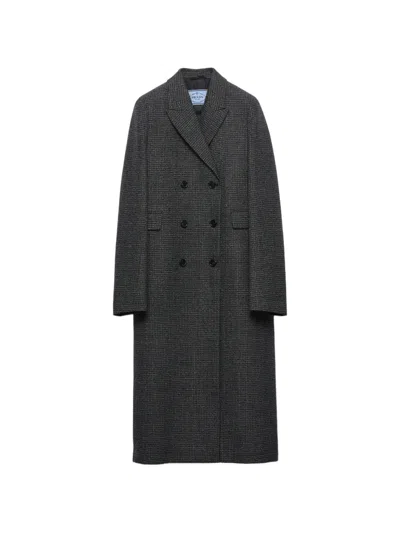 Prada Double-breasted Gingham-checked Mouliné Wool Coat In Gray