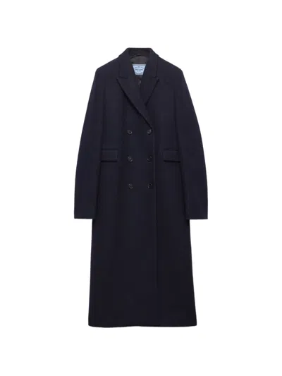 Prada Double-breasted Shetland-wool Coat In Blau
