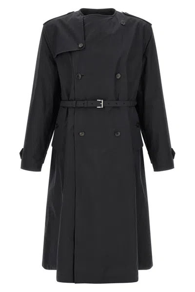 Prada Double-breasted Trench Coat In Black