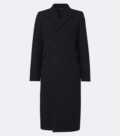 Prada Double-breasted Virgin Wool Coat In Black