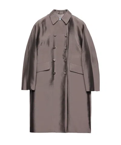 Prada Double-breasted Wool And Silk Coat In Brown